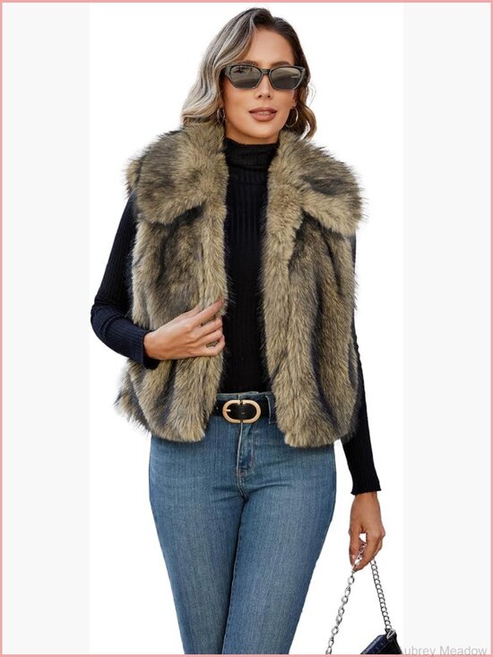 Jackets & Blazers - Faux Fur Vest Sleeveless Open Front Cardigan Cozy Jacket with Pockets